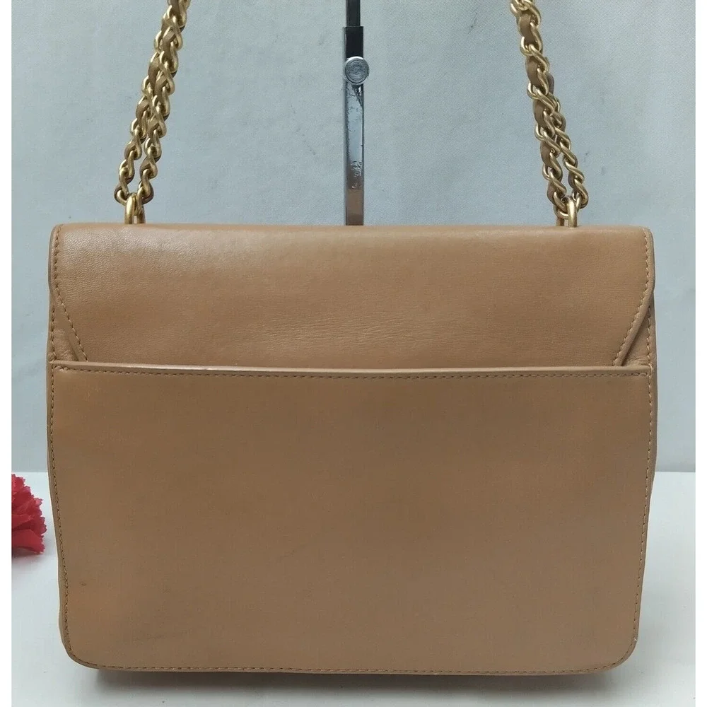 Tory Burch Tan Leather Block T Chain Strap Crossbody Shoulder Bag